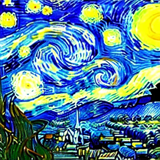 Prompt: highly realistic Starry Night by Van Gogh