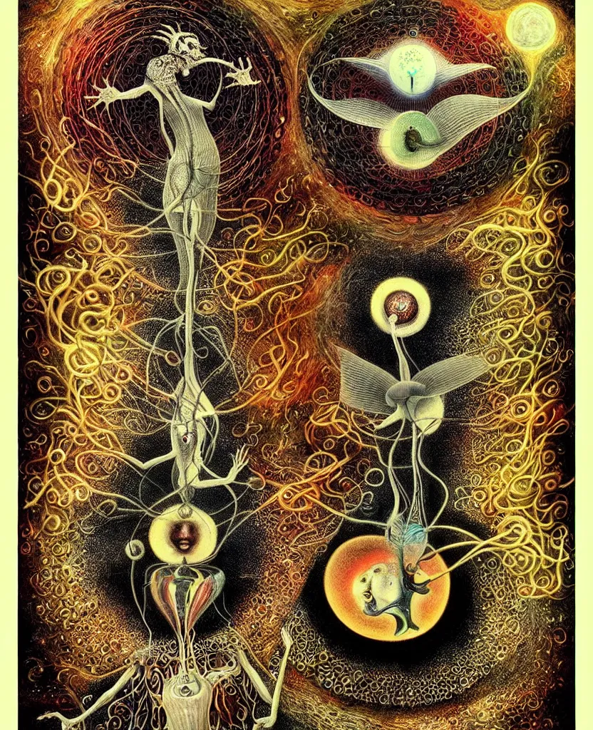 Image similar to whimsical freaky creature sings a unique canto about'as above so below'being ignited by the spirit of haeckel and robert fludd, breakthrough is iminent, glory be to the magic within, cosmic collage by ronny khalil