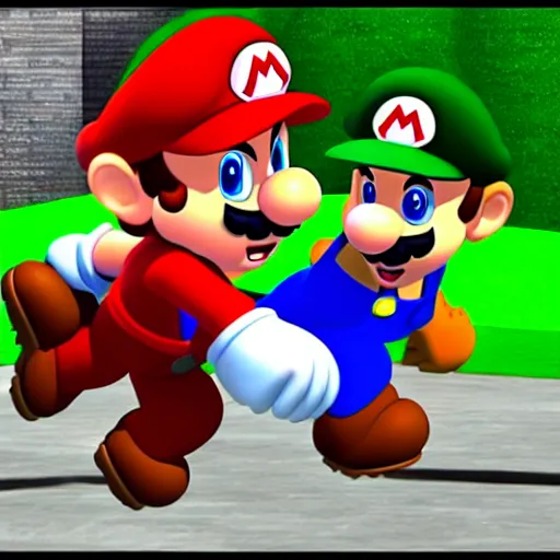 Image similar to mario fighting shaggy from scooby doo, super smash bros