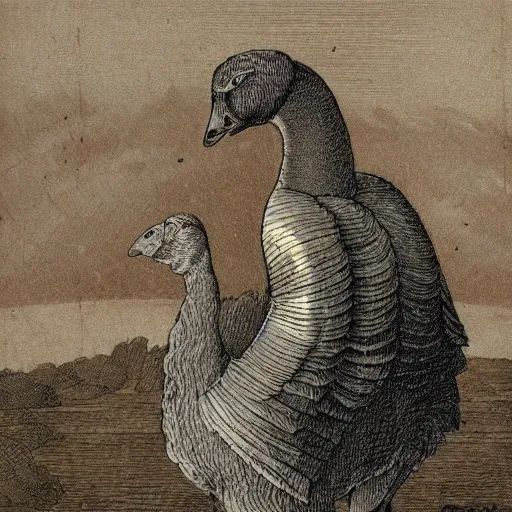 Image similar to a goose wearing knight armor