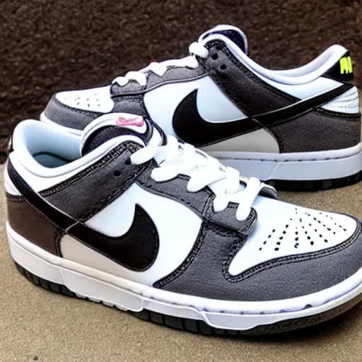 Prompt: a pair of nike dunk low panda photograph