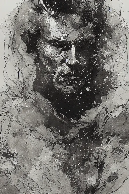 Image similar to portrait of a cosmic man, pen and ink, intricate line drawings, by craig mullins, ruan jia, kentaro miura, greg rutkowski