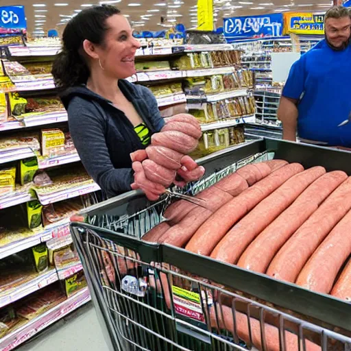 Image similar to photo of a pig shopping for sausages in WalMart