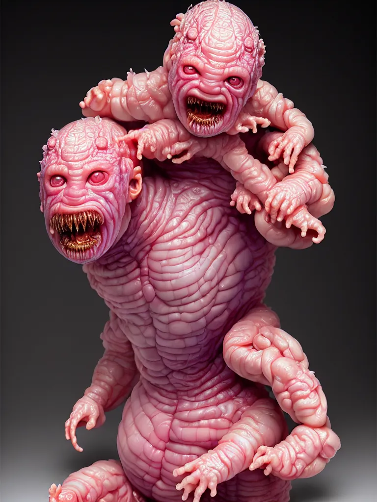 Image similar to hyperrealistic rendering, fat smooth cronenberg flesh monster albino baby by donato giancola and greg rutkowski and wayne barlow and zdzisław beksinski, product photography, action figure, sofubi, studio lighting, colored gels