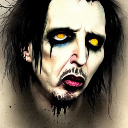 Prompt: A combination of Marilyn Manson's and Jonathan Davis's and Alice Cooper's faces as Aiden Caldwell character from Dying Light 2 Stay Human, western, D&D, fantasy, intricate, elegant, highly detailed, digital painting, artstation, concept art, matte, sharp focus, illustration, art by Artgerm and Greg Rutkowski and Alphonse Mucha