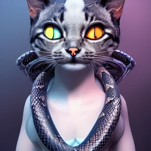 Prompt: a fusion of a cat with a snake, hyperdetailed, artstation, cgsociety, 8 k