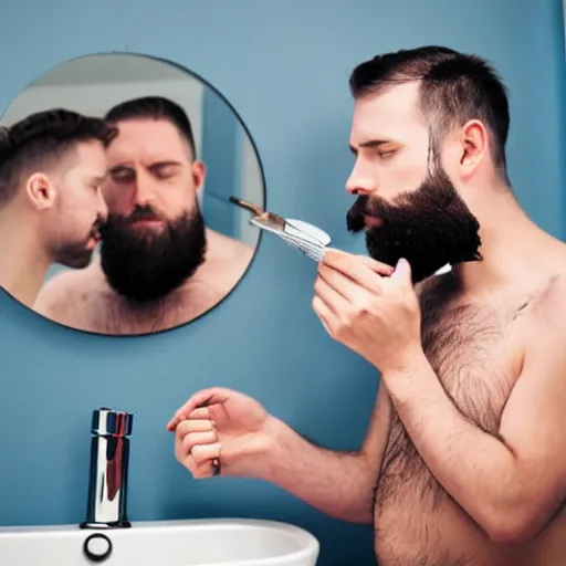 Image similar to man shaving beard into sink