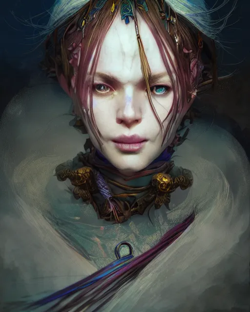 Image similar to portrait of a village witch, beautiful, fantasy, colorful, cinematic lighting, artstation, trending, highly detailed, focus, smooth, by hirohiko araki and yoshitaka amano