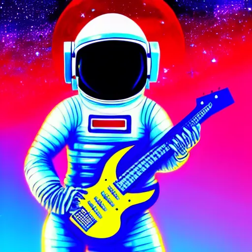 Prompt: wide angle full body of astronaut playing electro guitar, anime, manga, kim jung gi, irakli nadar, bright colors, stars shining, intricate linework, unreal engine 5 highly rendered, global illumination, radiant light, detailed, rendered, gorgeous, trending on artstation