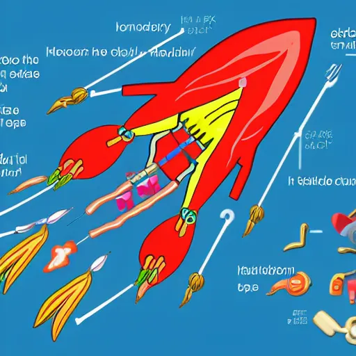 Image similar to anatomical illustation of a rocket ship with a blood circulatory system