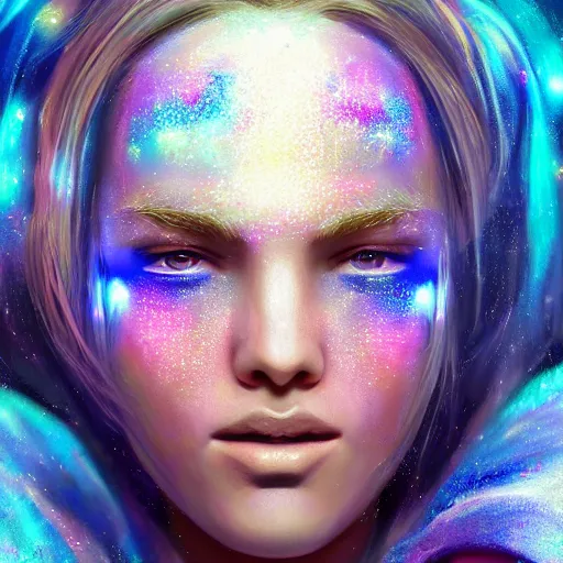 Image similar to highly detailed close up portrait of a celestial with a body made of spacedust, concept art, character art, studio lightning, bright colors, intricate, masterpiece, photorealistic, hiperrealistic, sharp focus, high contrast, Artstation HQ, DeviantArt trending, 4k UHD, Unreal Engine 5