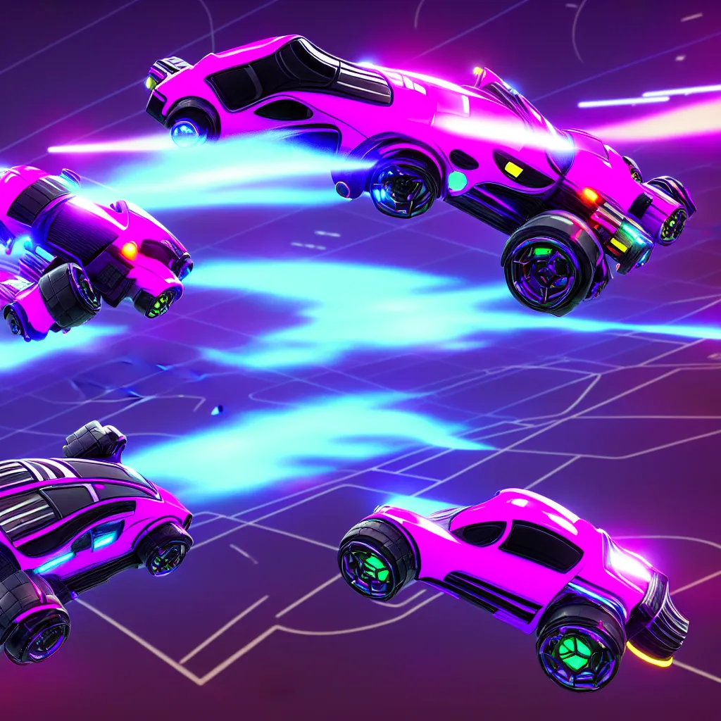 Prompt: rocket league octane, 4 k render, cinema 4 d, hyper realistic, cyberpunk neon lighting,