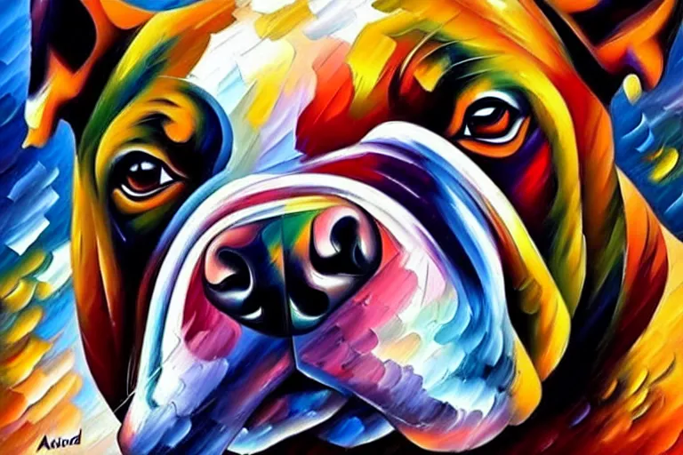 Prompt: portrait of bull dog. painting by leonid afremov