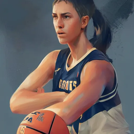 Prompt: painting of an woman basketball player, greg rutkowski, cg worker artstation