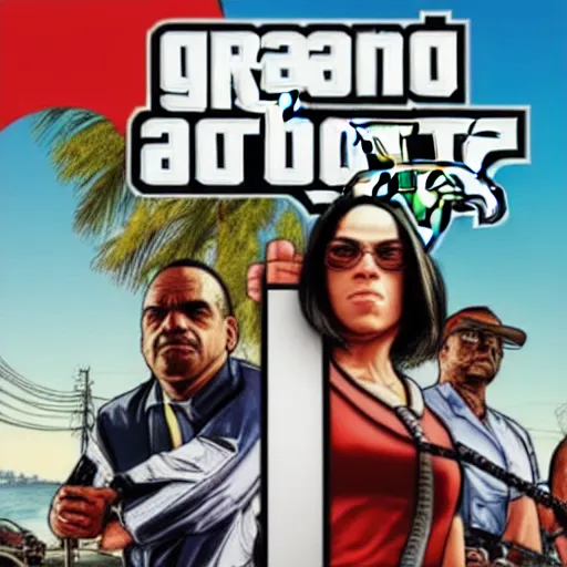Prompt: AOC on the cover of GTA V,
