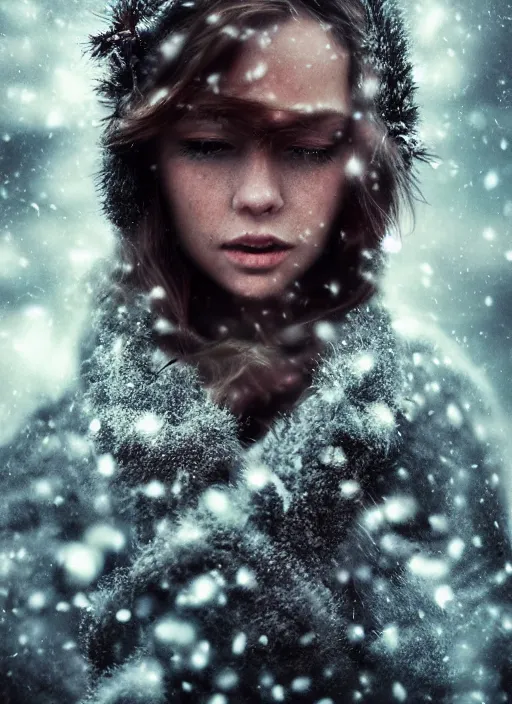 Image similar to cinematic shot epic portraits, hyper realistic, mood lighting, fantasy, detailed winter, highly detailed, super realistic, perfect lighting pixel sorting, style sheet