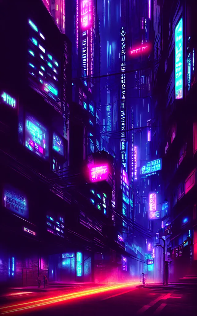 Prompt: a magnificent dark neon futuristic cyberpunk city bustling street at night cyberart by liam wong rendered in octane, 3 d render, trending on cgsociety, blender 3 d