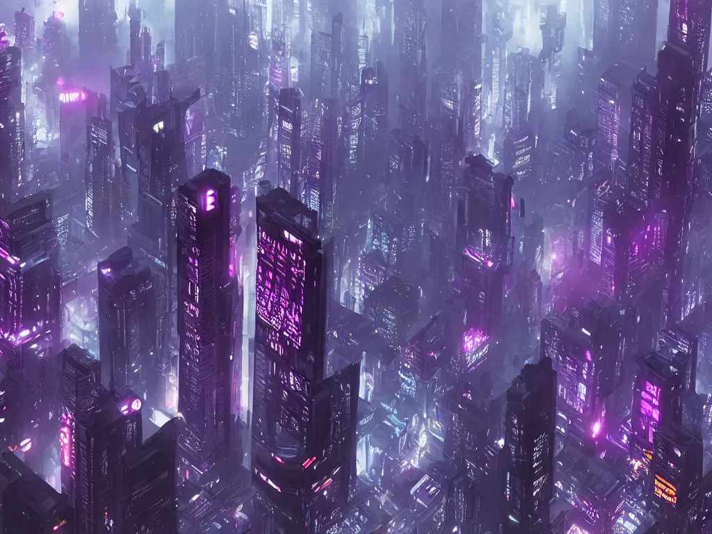 Image similar to blade runner city, high quality, cyberpunk, purple, russian doomer panel houses