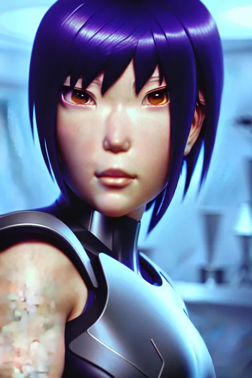 Image similar to weta disney pixar movie still portrait photo of motoko kusanagi ghost in the shell anime : : as cyborg woman by pixar : : by ilya kuvshinov, rossdraws, artgerm, maxim cover, octane render, anime, octane render, 3 d, volumetric lighting, anti aliasing, raytracing : :