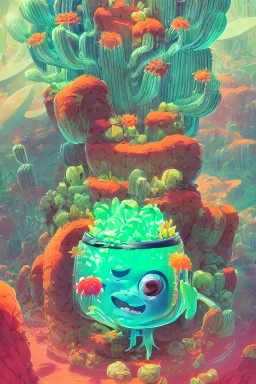 Image similar to roots cactus sushi cristal smurf ghost creature animal sushi cristal very big eye roots cactus elemental flush of force nature micro world fluo fishscale, behance hd by jesper ejsing, by rhads, makoto shinkai and lois van baarle, ilya kuvshinov, rossdraws radiating a glowing aura global illumination ray tracing hdr