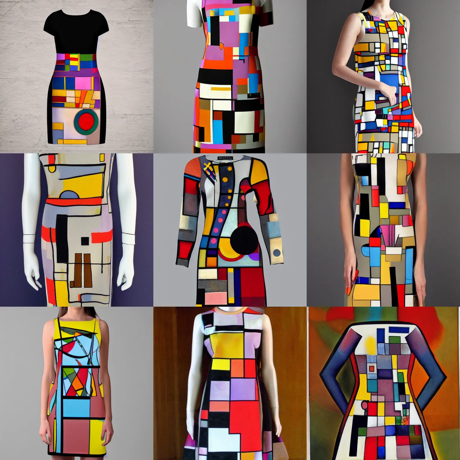 Prompt: kandinsky pollock mondrian abstract art dress, muted colors