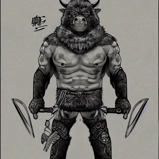 Prompt: a portrait of a manbearpig viking warrior in the style of shotaro ishinomori, highly detailed, trending on artstation