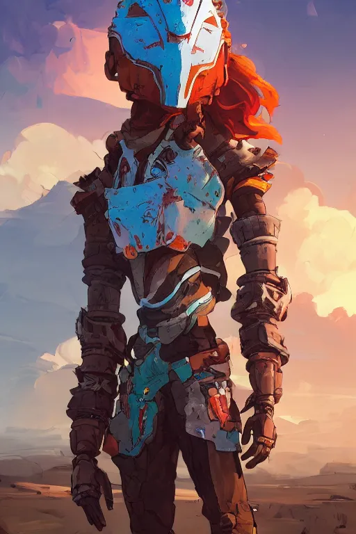 Image similar to combination suit armor aloy horizon forbidden west horizon zero dawn robot ninja mask helmet backpack tribal, art gta 5 comics, official fanart behance hd artstation by jesper ejsing, by rhads, makoto shinkai and lois van baarle, ilya kuvshinov, ossdraws radiating a glowing aura cgi rtx 2 0 2 2