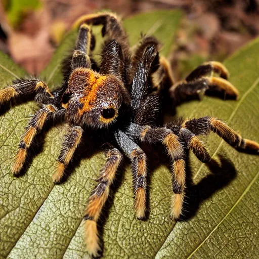 Prompt: A tarantula on a leaf