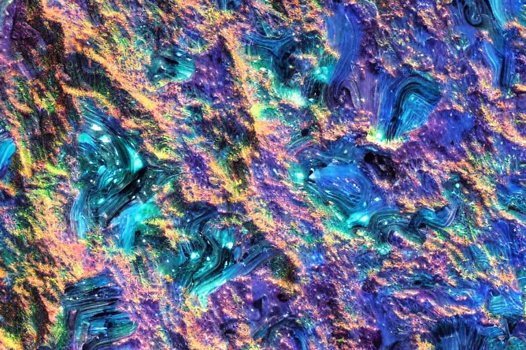 Image similar to beautiful landscape from outer space made of bismuth