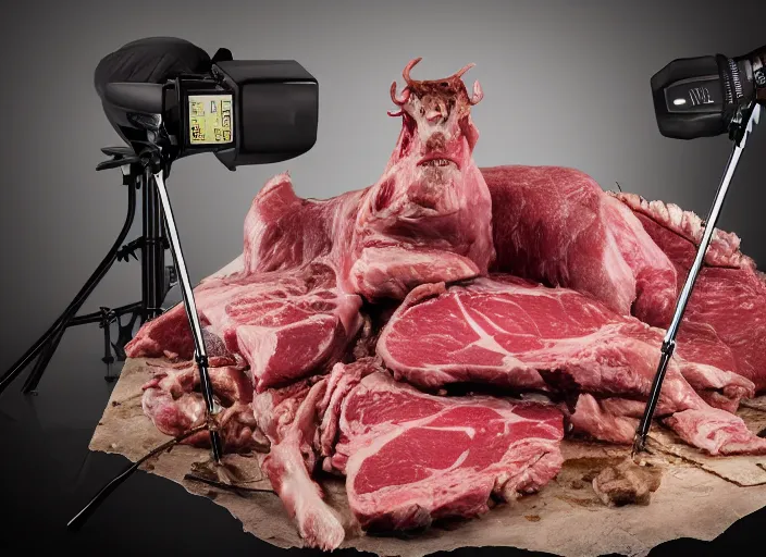 Image similar to qvc tv show product showcase pile of nasty meat raw flesh beast devil, studio lighting, limited time offer, call now, extremely detailed, horror, 4 k, hd