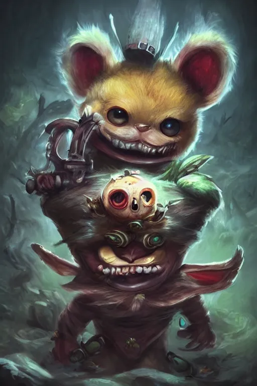 Image similar to beautiful portrait painting of a horrifying terrifying scary ominous detailed teemo from league of legends, fantasy horror, game concept art, hyperrealism, dark surrealism, gothic