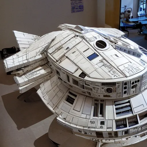 Prompt: millennium falcon designed by frank gehry
