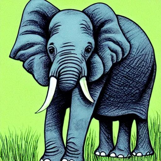 Image similar to an elephant on a green meadow drawn by Sam Bosma