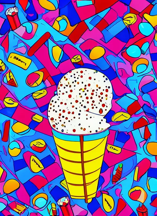 Prompt: ice cream pop art, representation with abstraction, highly detailed digital art, realistic, cinema hd, 8 k resolution, dslr