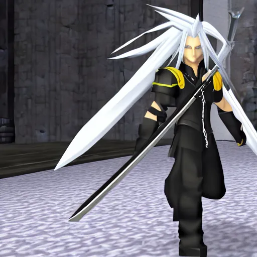 Image similar to an in game screenshot of sephiroth from final fantasy vil from roblox