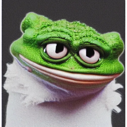 Image similar to hyperreal pepe the frog with curly hair