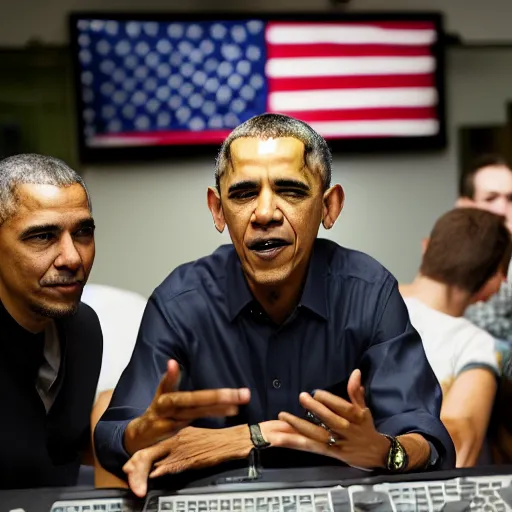 Image similar to Obama at a LAN party, 8k, by Annie Leibovitz