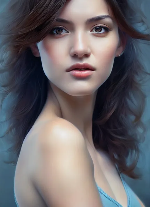 Image similar to photo of a gorgeous young woman in the style of stefan kostic, realistic, sharp focus, 8 k high definition, insanely detailed, intricate, elegant, art by stanley lau and artgerm