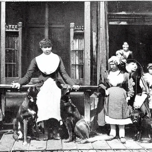 Image similar to a 1900s photo of a cultists worshiping a dog