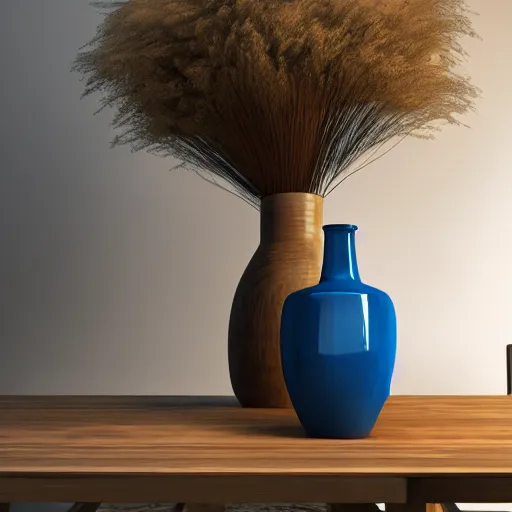 Image similar to a large vase sitting on top of a wooden table, a still life by ras akyem, featured on cg society, photorealism, vray tracing, rendered in unreal engine, photorealistic