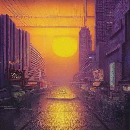 Image similar to “ vapor wave sunset, blade runner film, hyper realistic, master piece, award winning, artist paul bonner ”