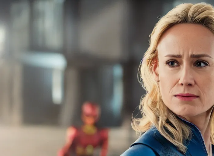 Image similar to portrait photo still of real life carol danvers from marvel comics, 8 k, 8. 5 mm, f. 1. 4