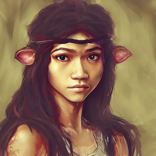 Image similar to “Zendaya, Mononoke-hime style, fantasy, photorealistic, concept Art, ultra detailed portrait, 4k resolution”