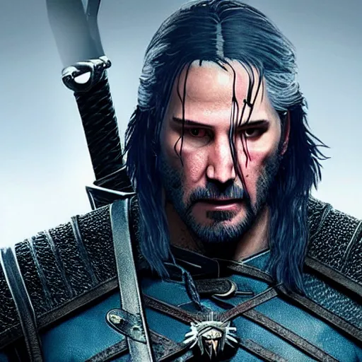 Image similar to keanu reeves in the witcher 3 4 k detailed super realistic