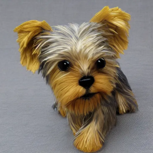 Prompt: a closeup photorealistic sad knitted plush yorkshire terrier
