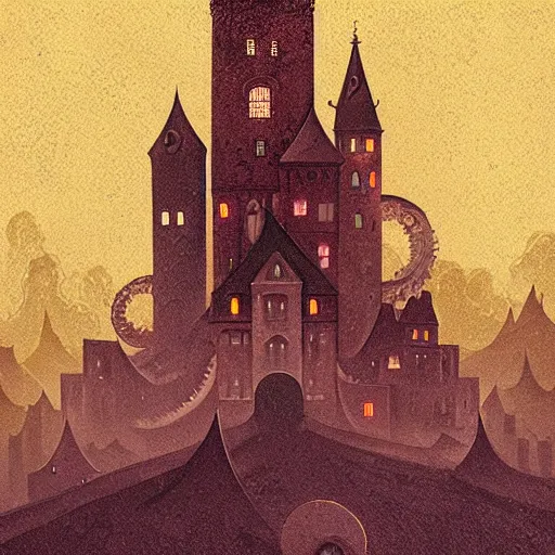 Image similar to lovecraftian castle scenery, sharp focus, illustration, art by petros afshar