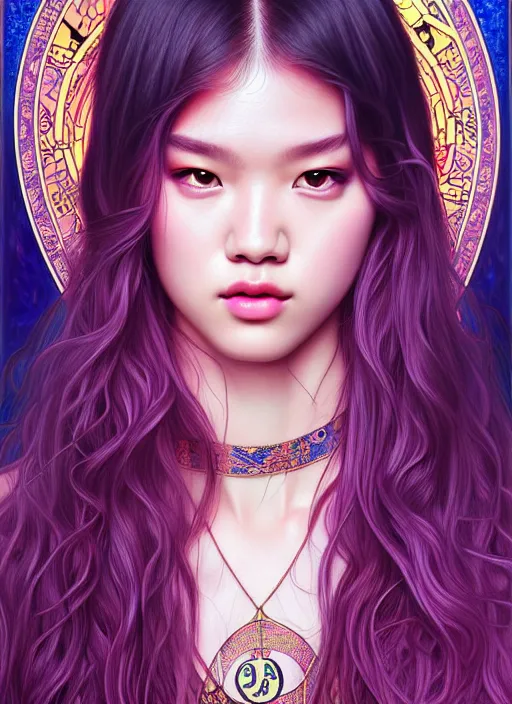 Prompt: jossi of blackpink, king, tarot card, highly detailed, digital painting, smooth, sharp focus, illustration, ultra realistic, 8 k, art by artgerm and alphonse mucha