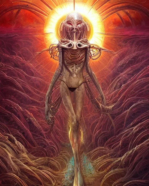 Image similar to sun machine, by antonio j. manzanedo, giger, alex grey, android jones, wayne barlowe, philippe druillet, raymond swanland, cyril rolando, josephine wall, harumi hironaka, trending on artstation