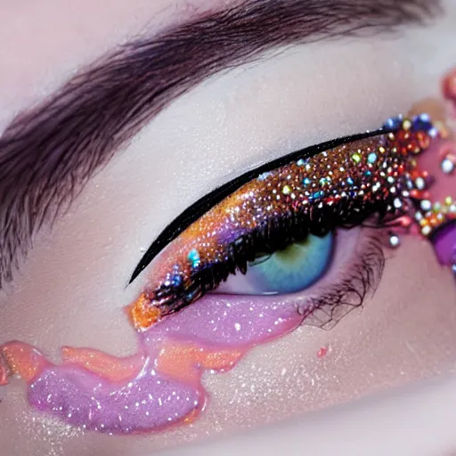 Image similar to close up of eyes with ice - cream - sprinkles mascara