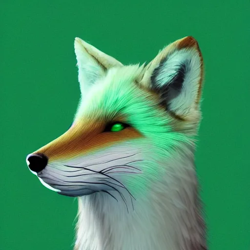 Prompt: digital radium green and white fox, retrowave palette, digital world, highly detailed, electric breeze, anatomically correct vulpine, synth feel, fluffy face, ear floof, flowing fur, super realism, accurate animal imagery, 4 k digital art